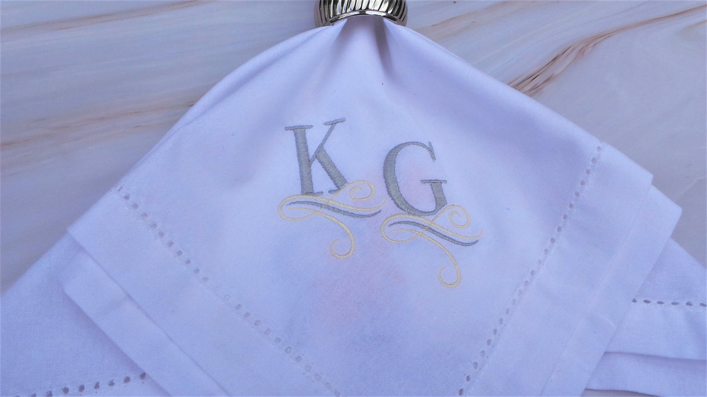 6 Personalised Napkins Embroidered Cotton Hemstitched Wedding Napkins Gift Set of 6 Monogrammed Wedding Napkins Serviette Cotton Anniversary Gift