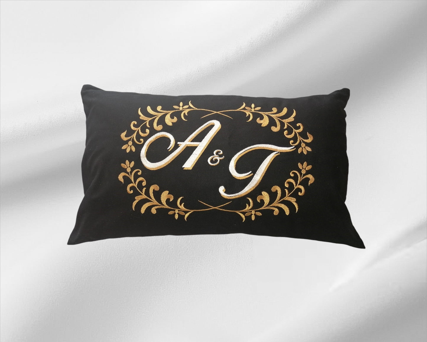 Personalised Black Cotton Cushion, Embroidered Cushion for 2nd Anniversary Gift, Linen Anniversary Gift