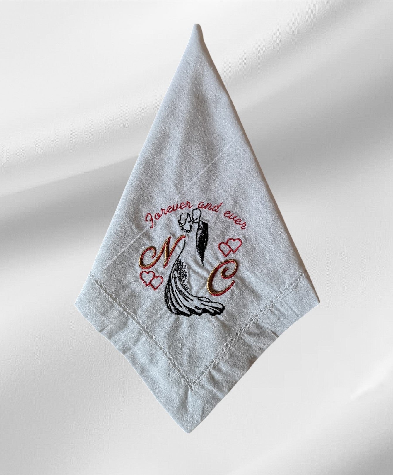 Wedding Handkerchief with Two Initials, Wedding Anniversary Gift, 2nd cotton anniversary Gift,