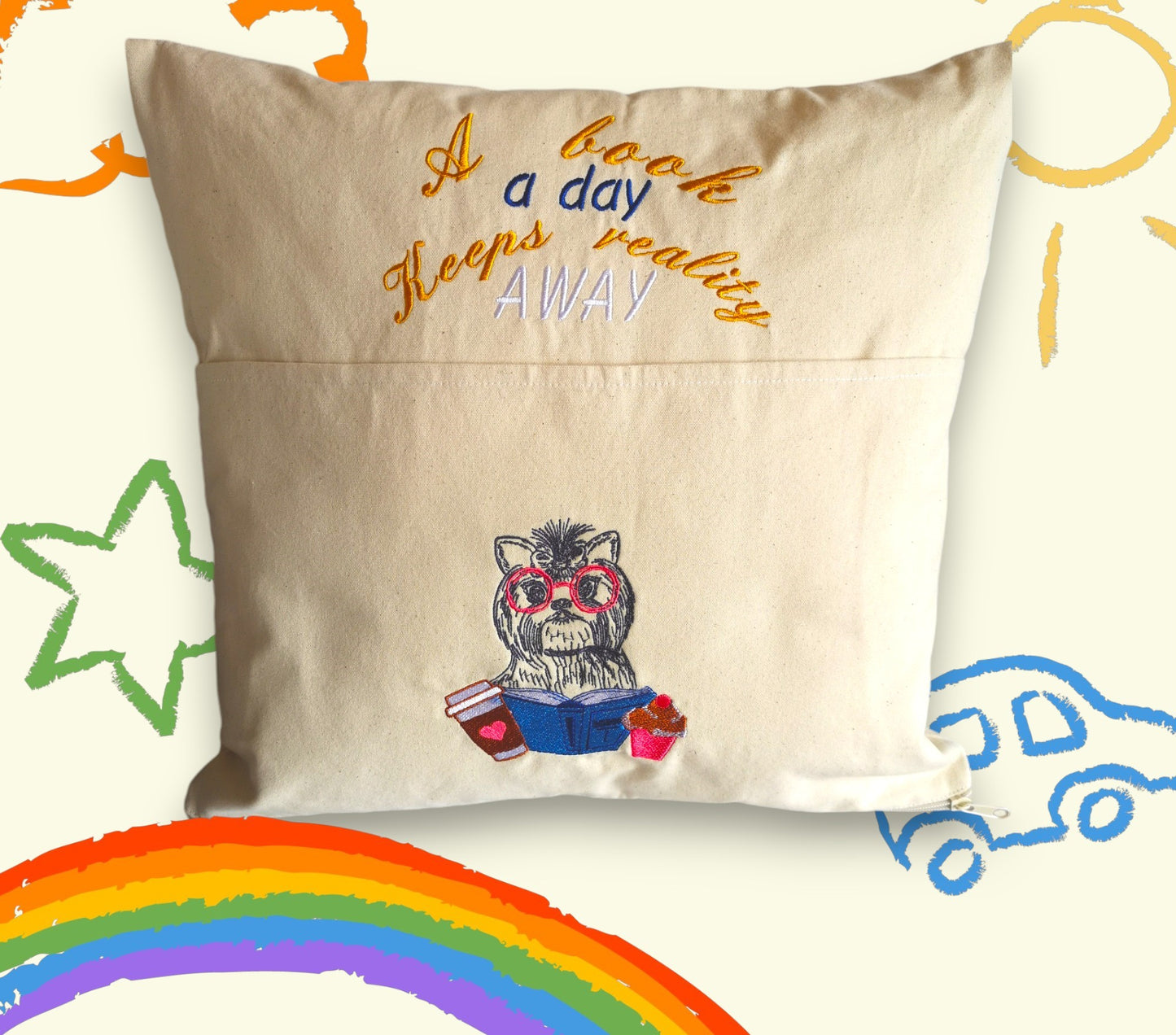 Personalised Reading Book Cushion, Personalised Pocket Cushion for Book, Children Book Cushion, Personalised story Time  Reading Cushion Cover