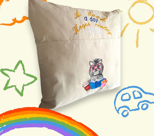 Personalised Reading Book Cushion, Personalised Pocket Cushion for Book, Children Book Cushion, Personalised story Time Reading Cushion Cover