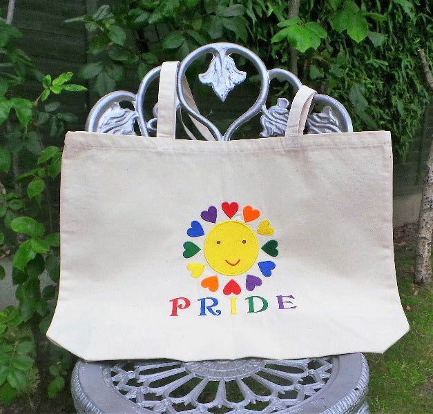 Tote Bag UK Embroider Pride Sun Tote Bag Organic Cotton Tote Bag UK Large Beach Bag Wife Birthday Gift Bespoke Totes for Gift