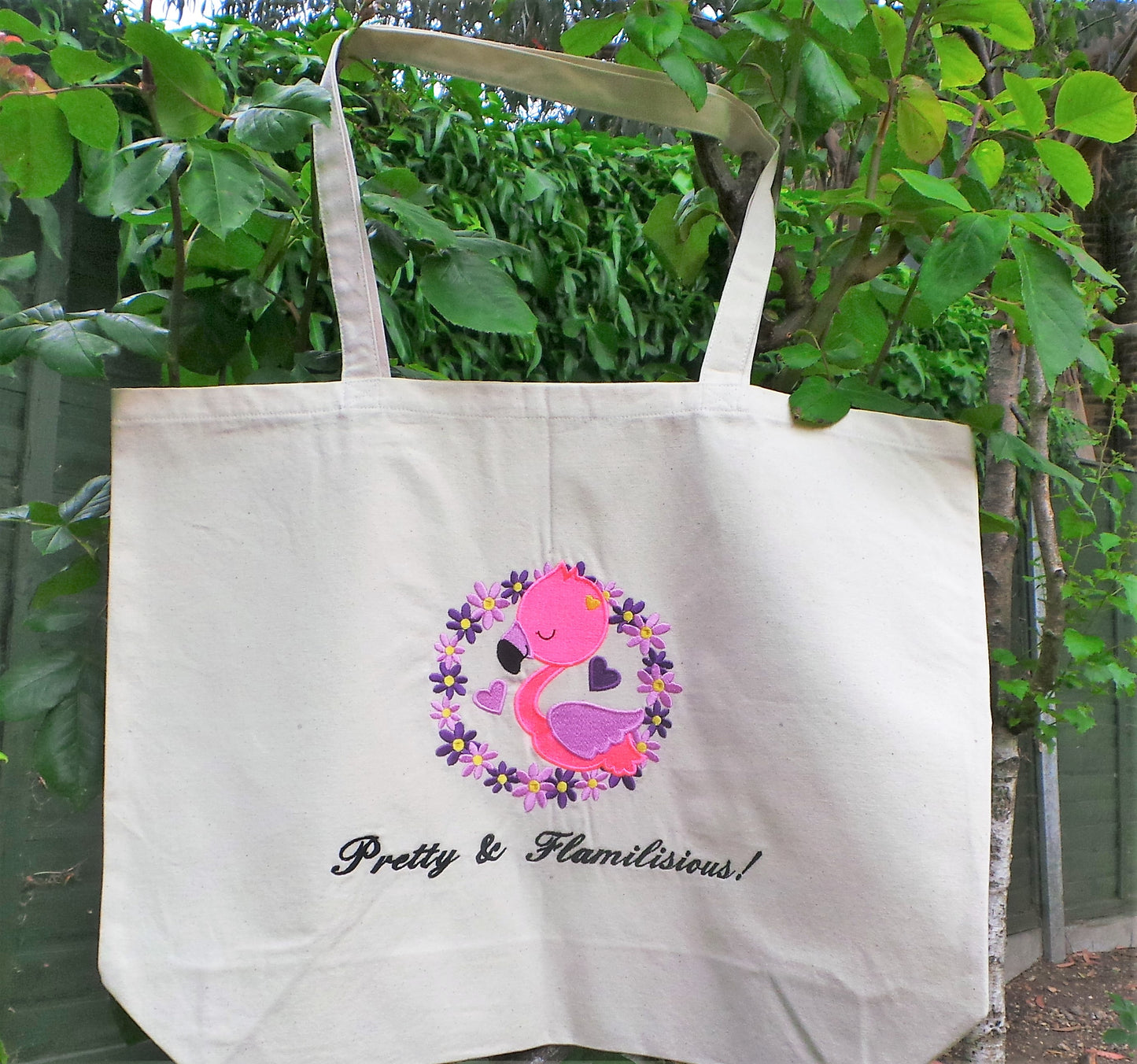 Tote Bag UK Embroider Flamingo Tote Bag Organic Cotton Tote Bag UK Large Beach Bag Wife Birthday Gift Bespoke Totes for Gift