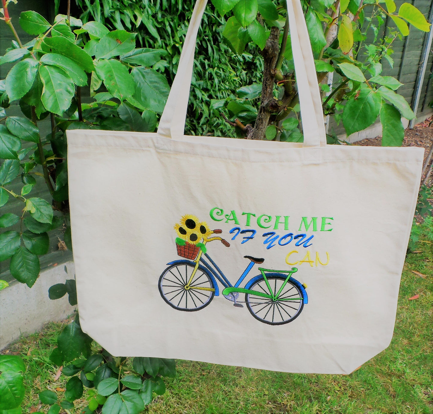 Tote Bag UK Embroider Bicycle Tote Bag Organic Cotton Tote Bag UK Large Beach Bag Wife Birthday Gift Bespoke Totes for Gift