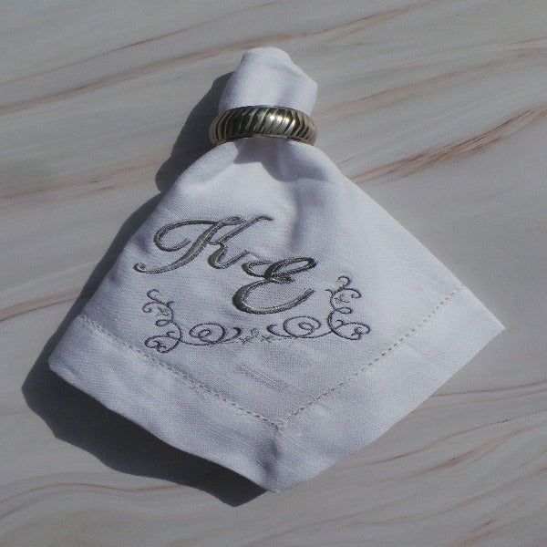 Personalised Napkins Embroidered Cotton Hemstitched dinner napkins 20x20in Monogrammed Napkins Serviette Anniversary Gift Napkins Set