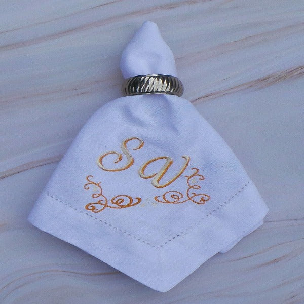Personalised Napkins Embroidered Cotton Hemstitched dinner napkins 20x20in Monogrammed Napkins Serviette Anniversary Gift Napkins Set
