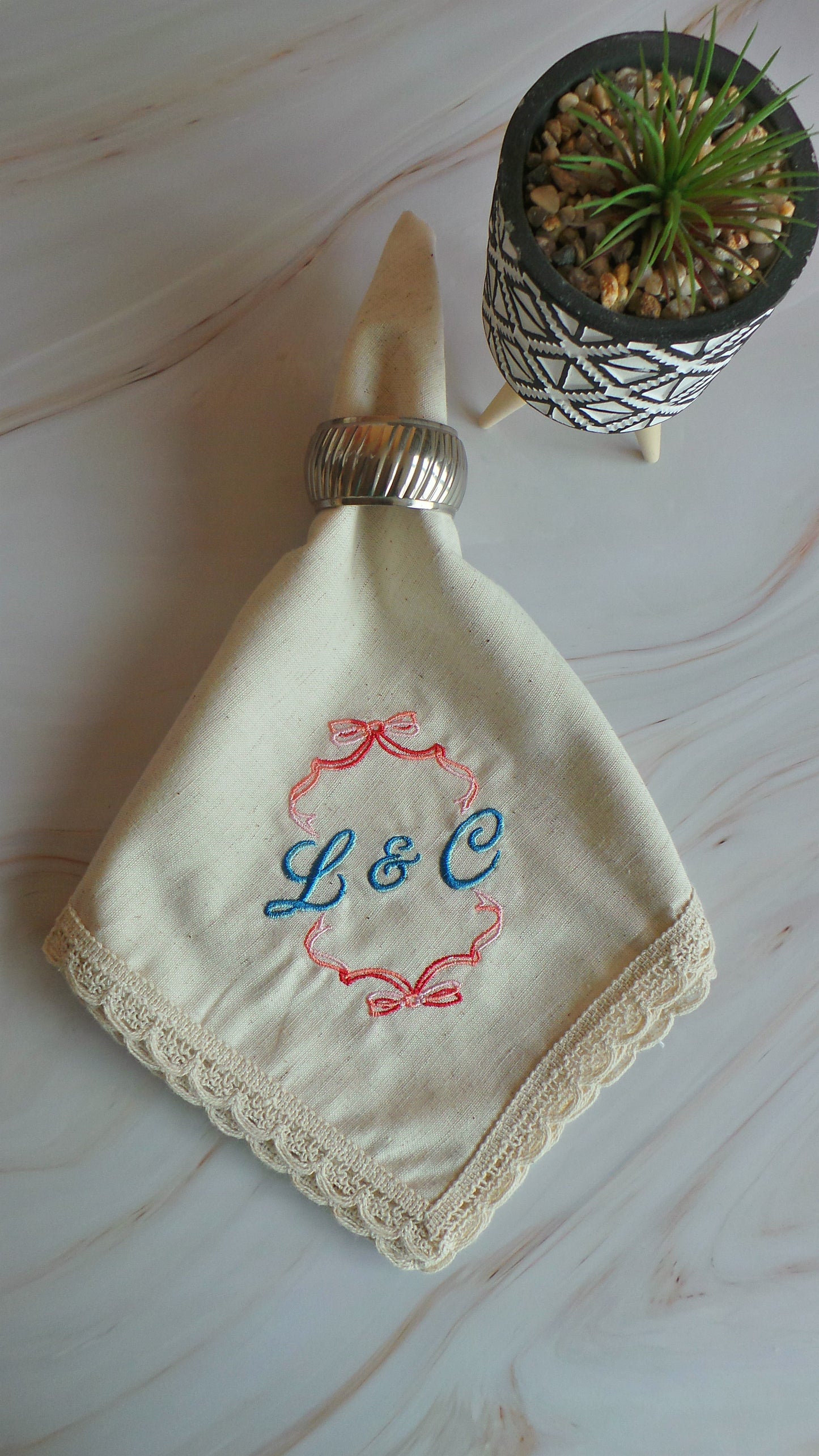 Personalised Napkins Embroidered Cotton Hemstitched dinner napkins 20x20in Monogrammed Napkins Serviette Anniversary Gift Napkins Set
