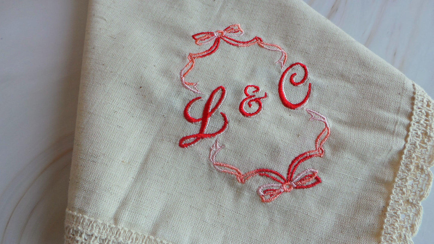 Personalised Napkins Embroidered Cotton Hemstitched dinner napkins 20x20in Monogrammed Napkins Serviette Anniversary Gift Napkins Set