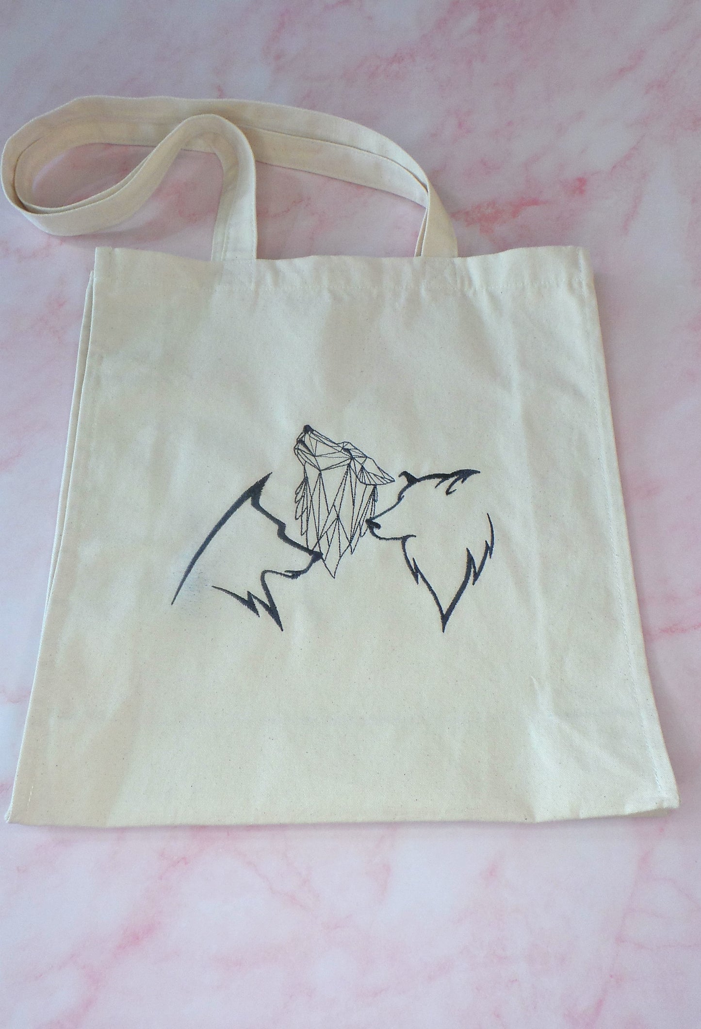 Natural Long Handle Tote Embroider Mother's Day Gift Wolves Shopping Canvas Tote Bag UK Shopping Bag Tote Bag For Her For Him UK