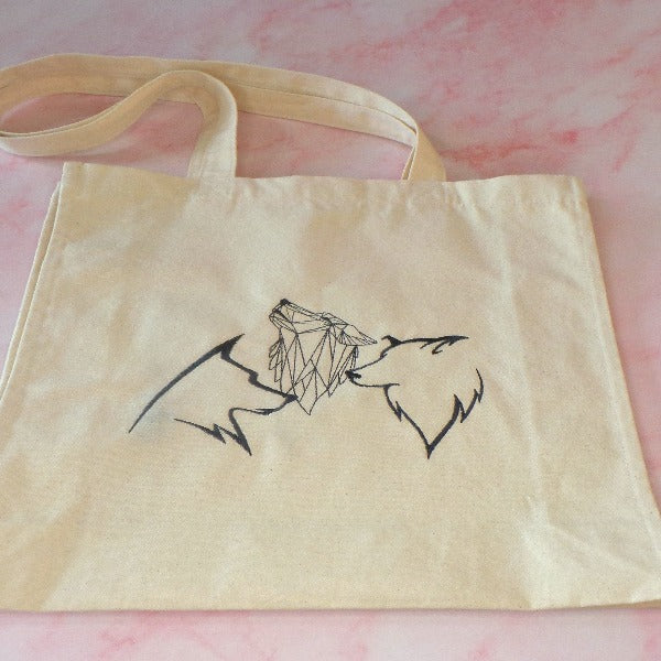 Natural Long Handle Tote Embroider Mother's Day Gift Wolves Shopping Canvas Tote Bag UK Shopping Bag Tote Bag For Her For Him UK