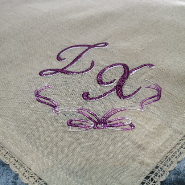 Set of 12 personalised cotton napkins embroidered with two monograms for Anniversary gift