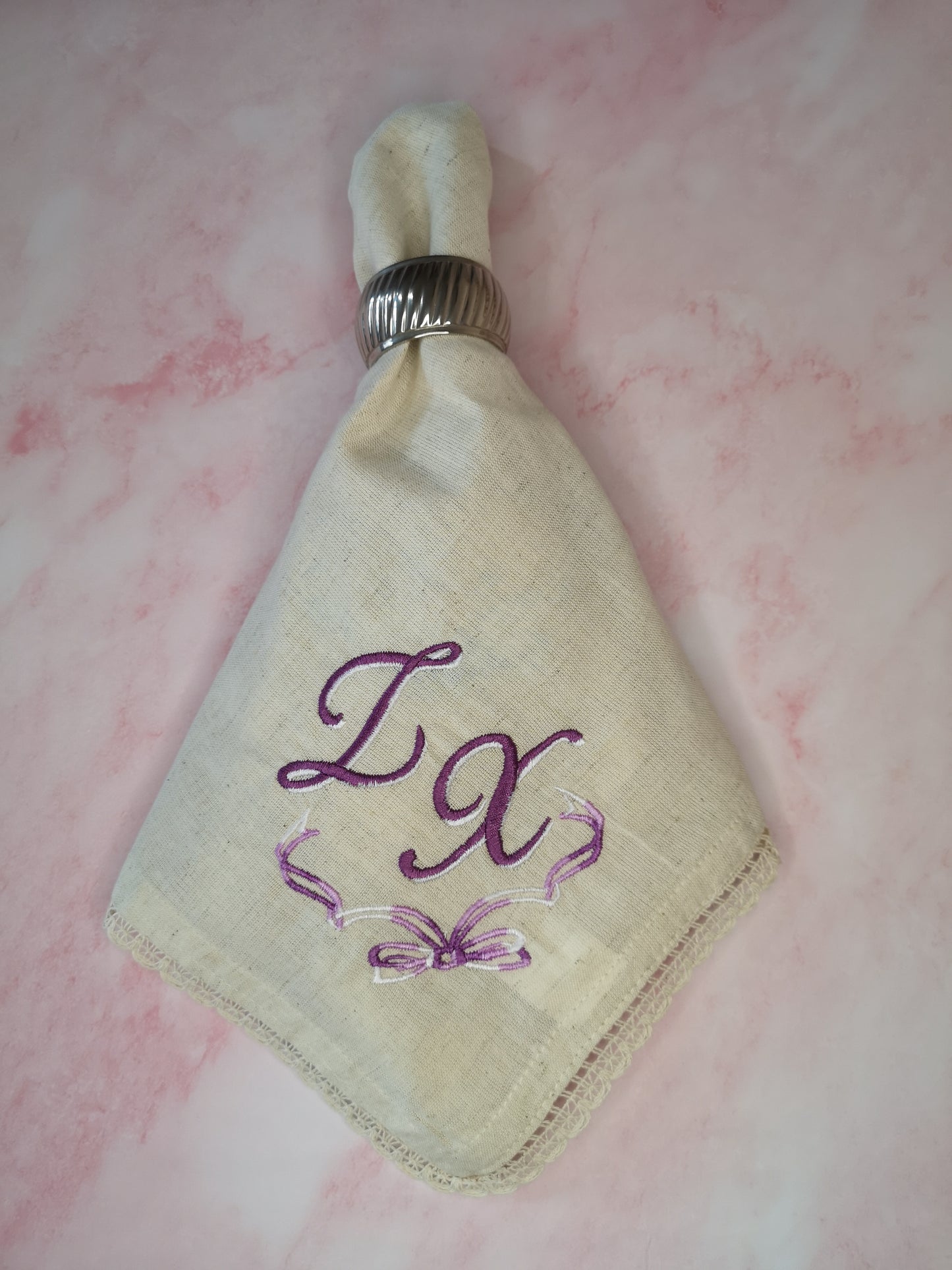 Set of 12 personalised cotton napkins embroidered with two monograms for Anniversary gift
