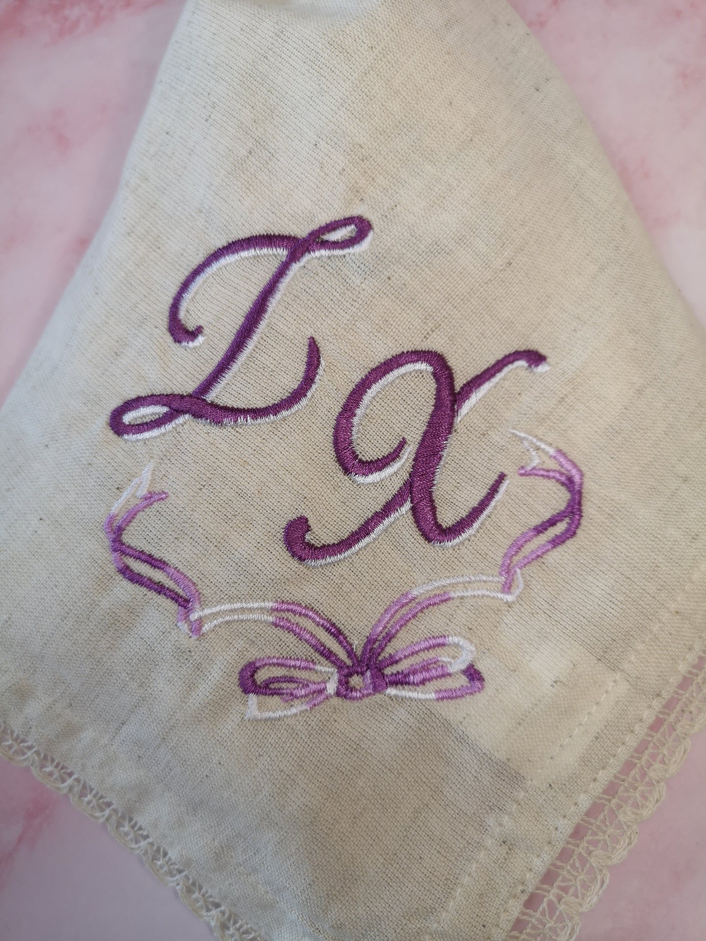 Set of 12 personalised cotton napkins embroidered with two monograms for Anniversary gift