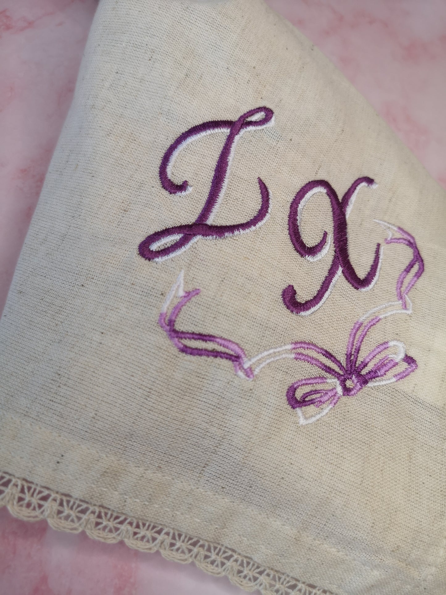 Set of 12 personalised cotton napkins embroidered with two monograms for Anniversary gift