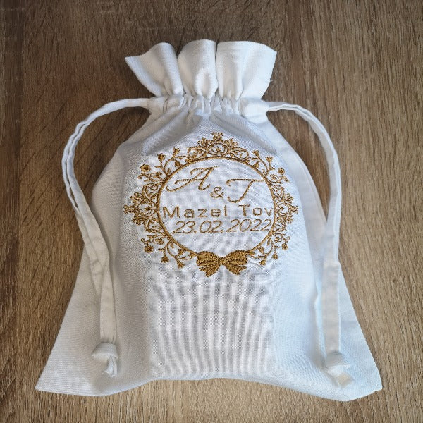 Personalised Jewish Wedding Smashing Glass Bag Embroidered Breaking Glass Pouch Jewish Groom Glass Bag Jewish Wedding Ceremony Gift Jewish Tradition