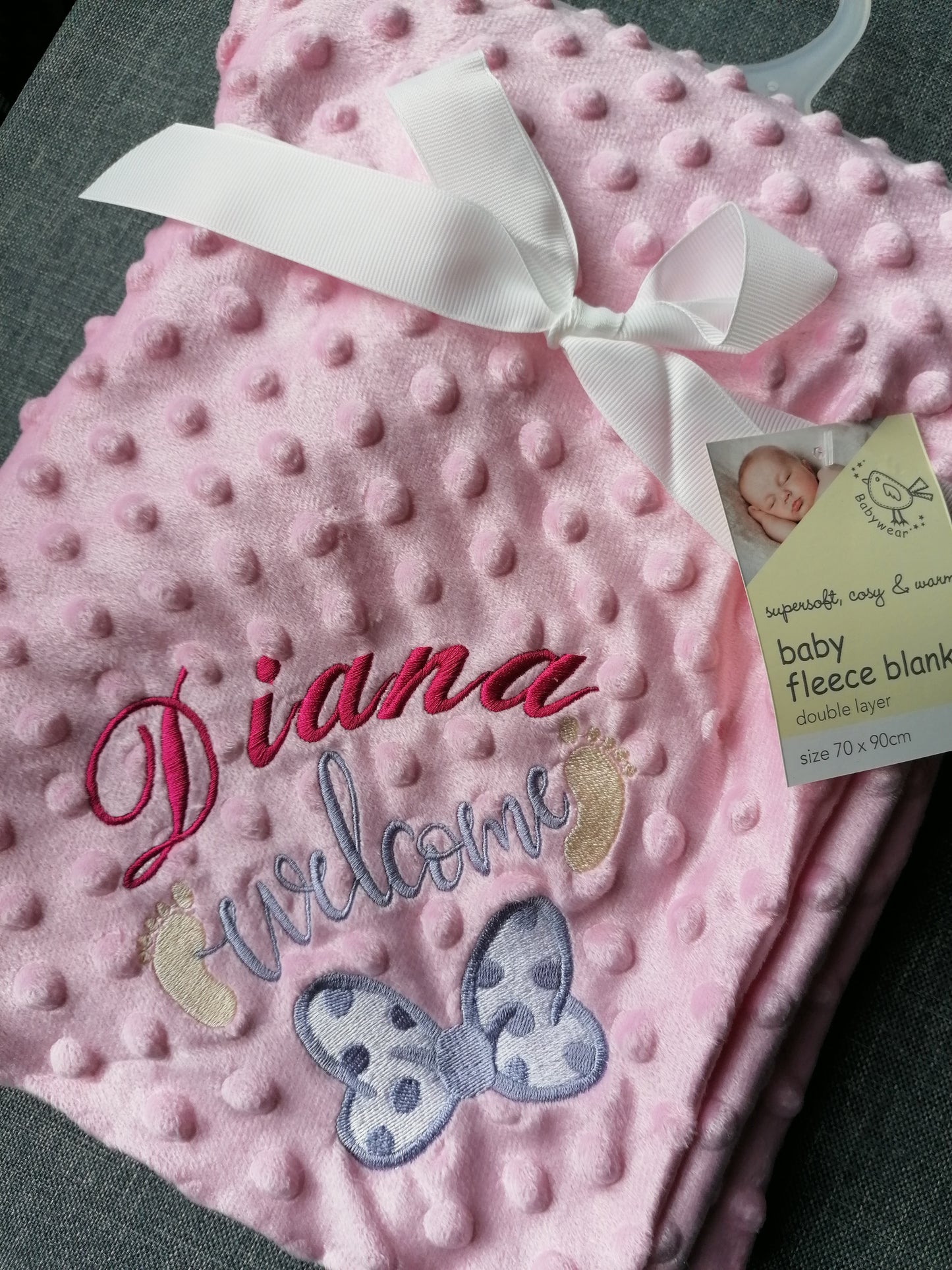Personalised Baby Blanket Embroidered Girl Blanket Christening Shawl Baptism Keepsake Gift Luxury Baby White Pink Blue Grey Blanket