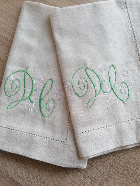 Embroidered Cotton Hemstitched dinner napkins 20x20in Monogrammed Napkins Serviette Anniversary Gift Napkins Set